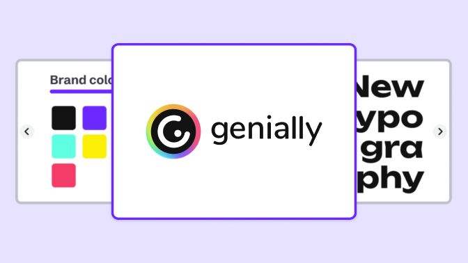 Brand Kit con el logo de Genially, los colores de marca y una tipografía personalizada